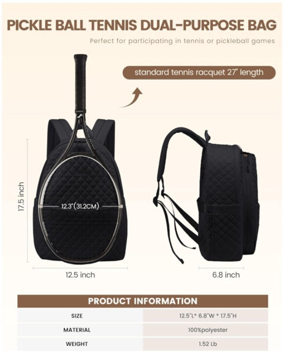 Backpack - Tennis Shoulder Crossbody Bag - Sports Bag - Waterproof Racket Bag - Suitable for Pickles and Badminton - Black - Product image 5