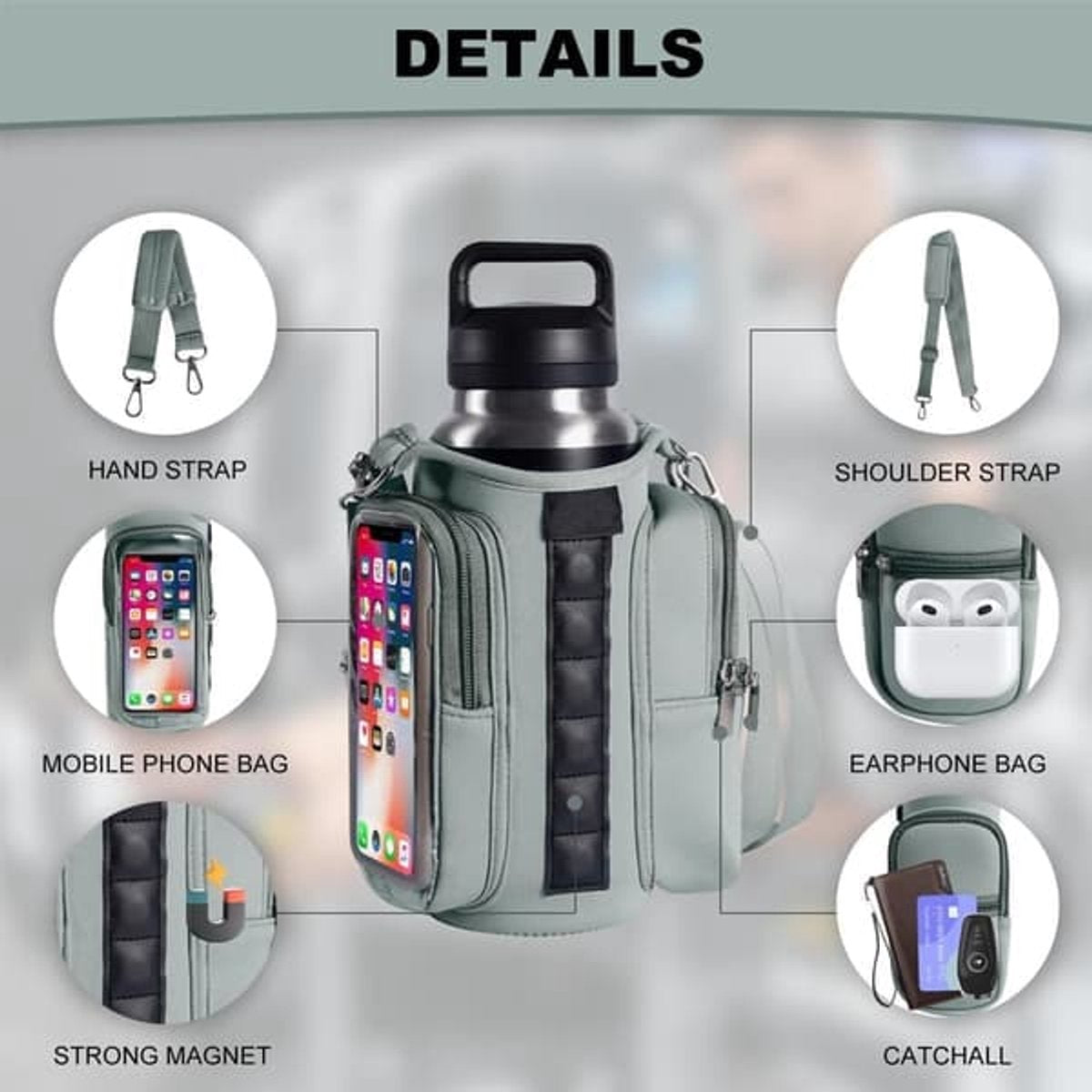 Magnetic Sports Bag with Adjustable Shoulder Strap - Includes Water Bottle Holder and Pocket - for Sports, Workouts, Travel & Work(Black) - Product image 5