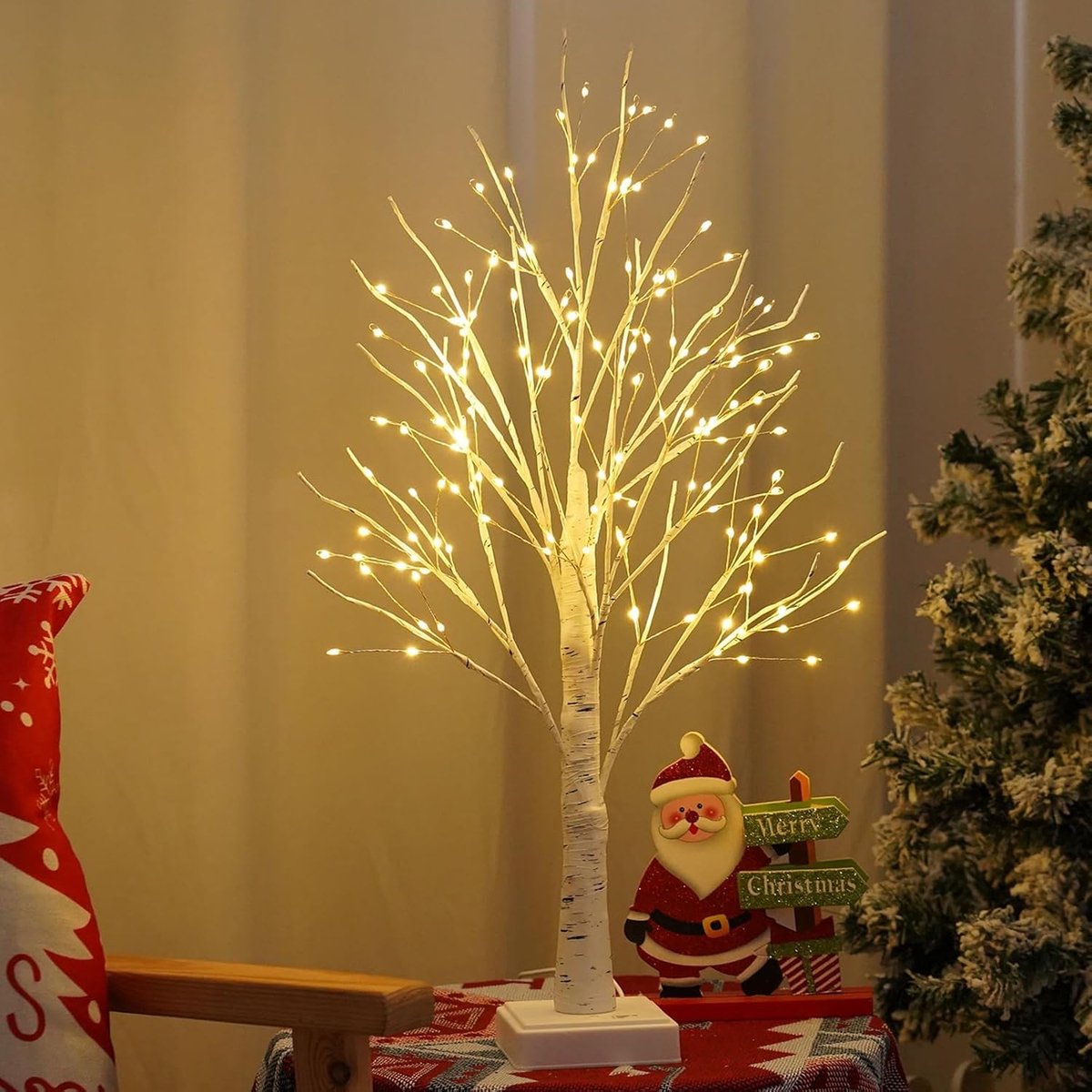 LED Lighting - Christmas Tree with LED Lighting - 60cm Birch Wood Christmas Decoration - Bright and Warm White Tree Lights - Suitable for Indoor Christmas Decorations - Thanksgiving/Christmas Decorations Indoors - Product image 5