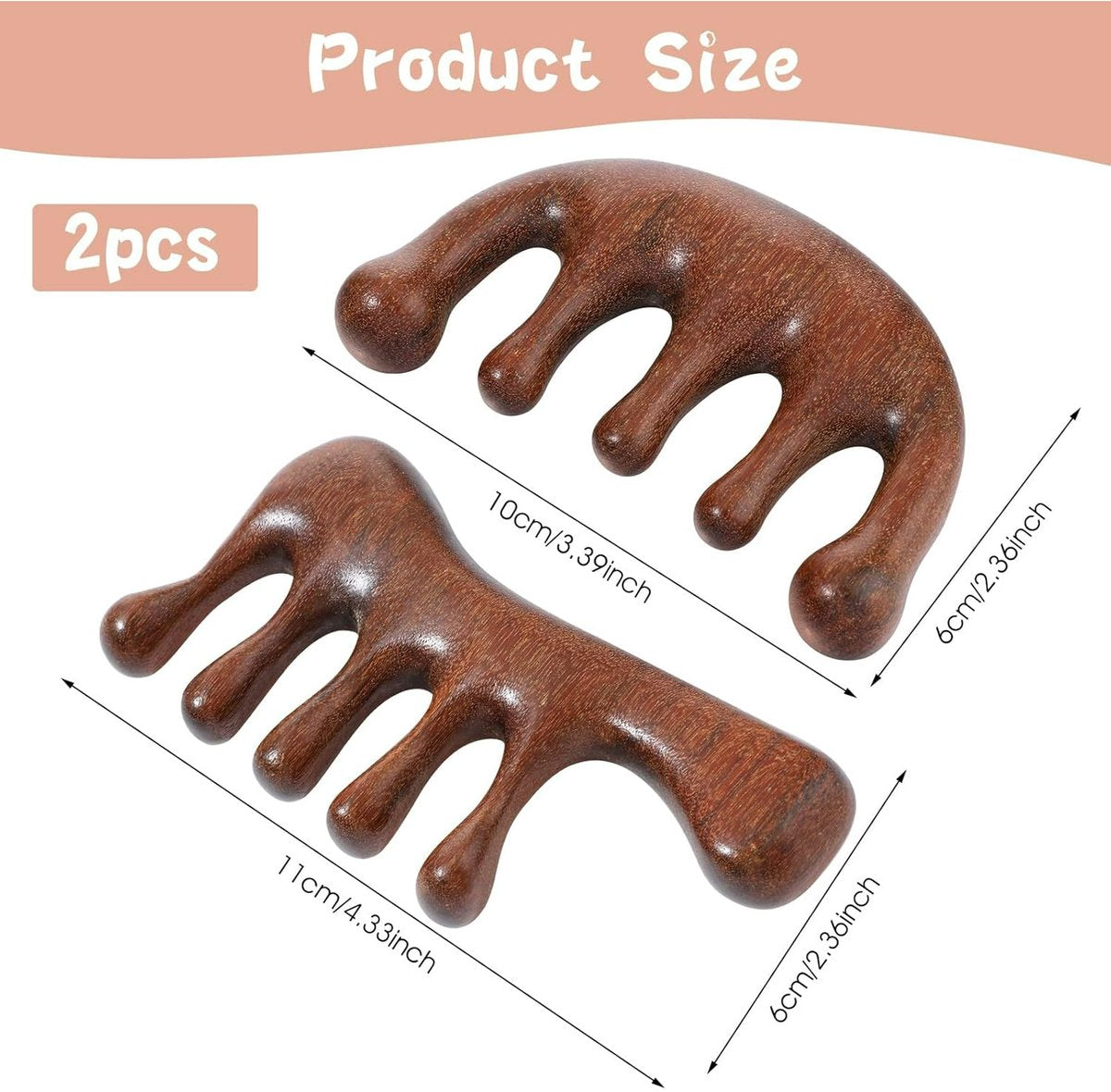 2-Piece Scalp Massage Comb Set - Wooden Wide-Tooth Comb - Wooden Scalp Massage Comb Unisex - Product image 5