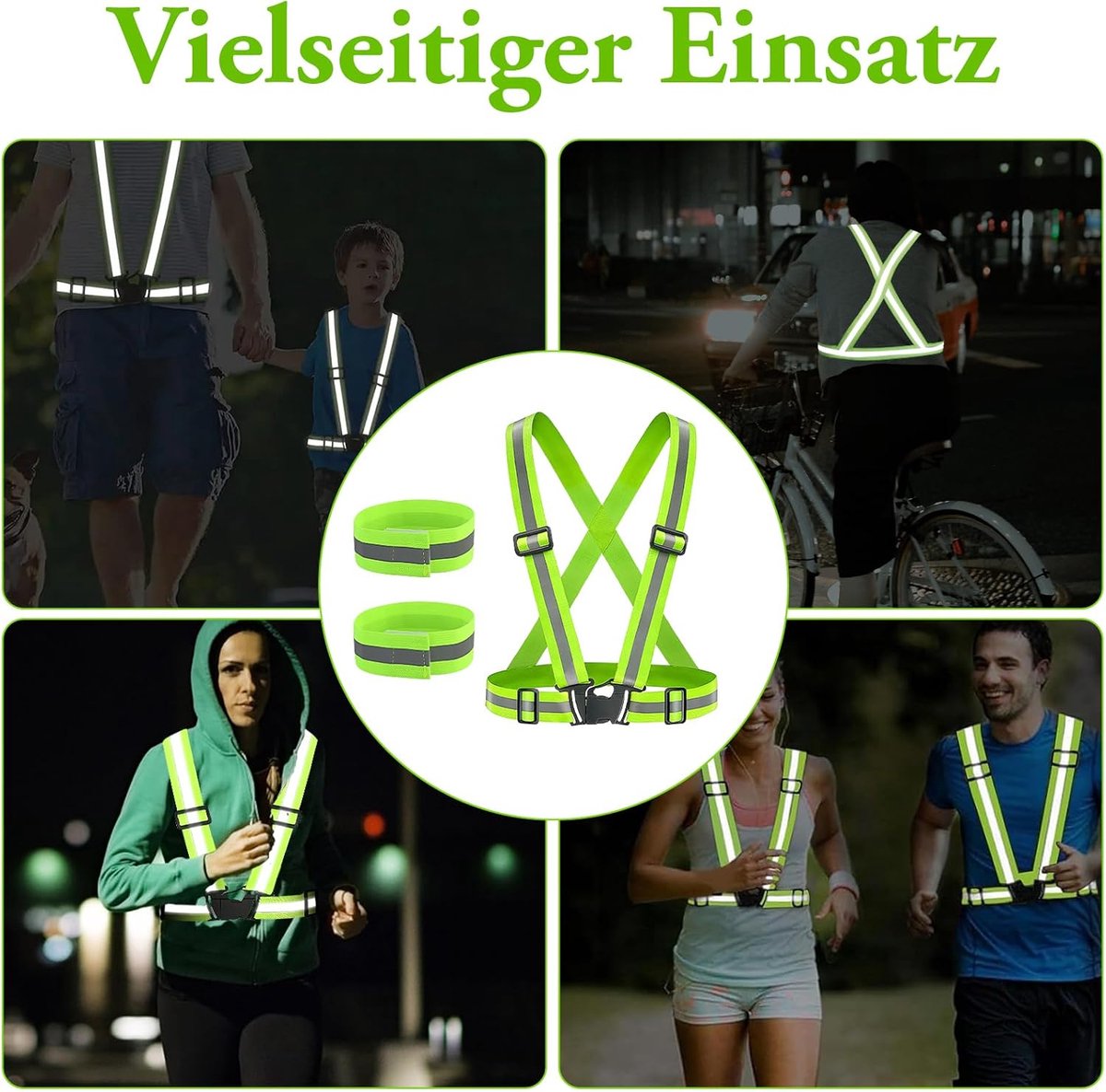 Two-piece reflective vest with 2 reflective armbands - High visibility reflective vest - Reflective safety vest - Adjustable lightweight elastic straps - Suitable for running, cycling and walking - Product image 7