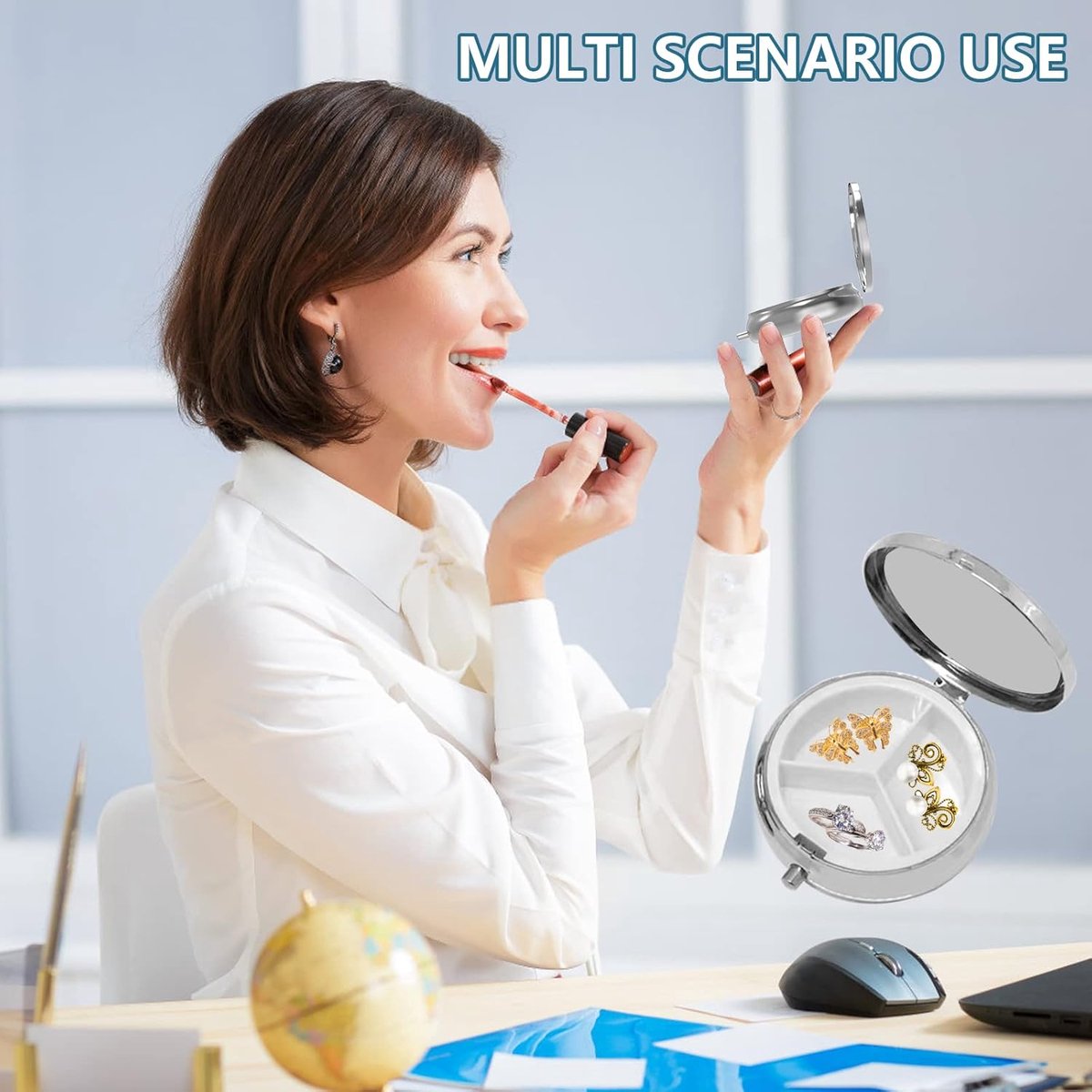 Pill Box - Three-Compartment Pill Box - Portable Pill Box - Fits in Pocket or Purse - Decorative Metal Medicine and Vitamin Storage Box - Unique Gift (Blue Quicksand) - Product image 6