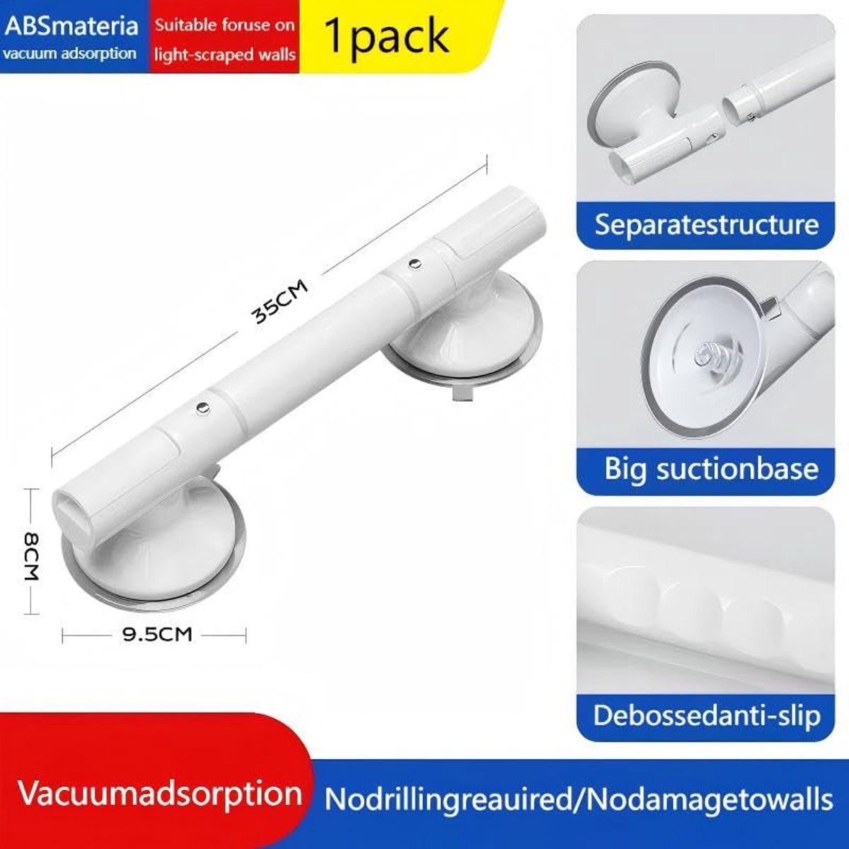 Shower Handle with Suction Cup Bathroom - Suitable for shower and toilet - Moisture-resistant - Non-slip - Safety handle - Removable - Wall bracket - Handle for the elderly and children - 35 CM - Product image 7