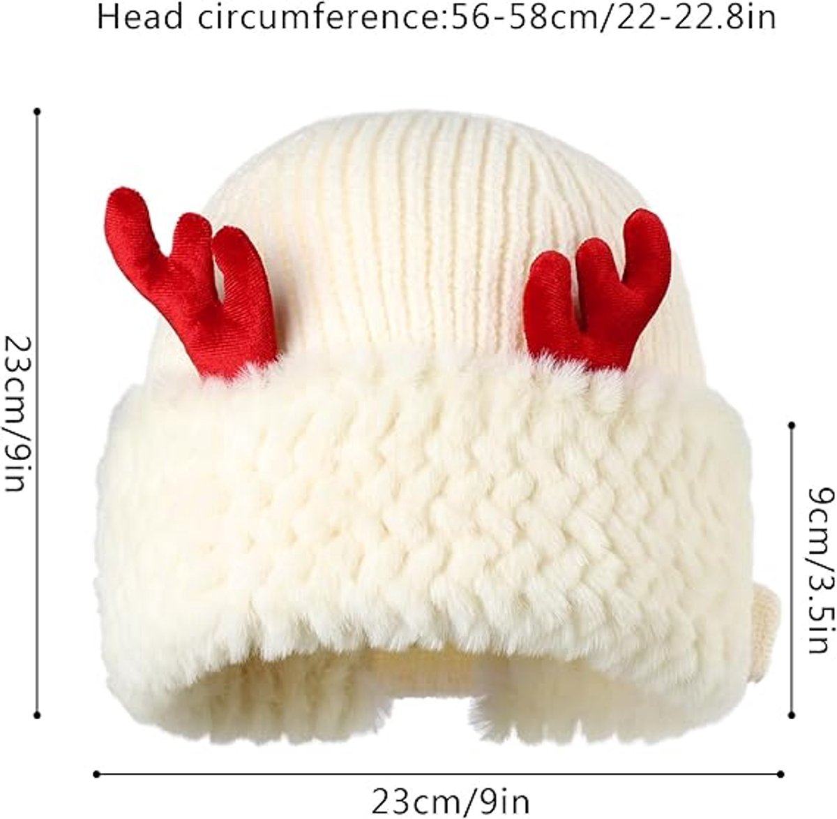 Hat - Warm knitted hat - Winter hats with reindeer antlers for women - Warm Christmas hats - Women (White) - Product image 5