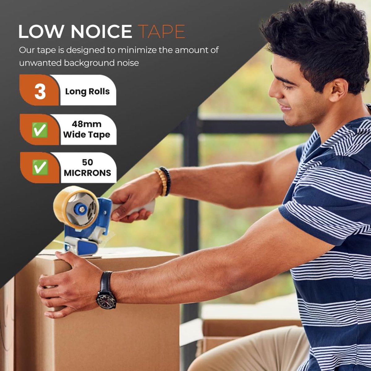 Transparent packaging tape on a roll - 48 mm x 66 m - Strong - Low noise - Strong, extra adhesive - For packing boxes - Parcel tape for shipping and long-term storage (transparent, 3 rolls) - Product image 5