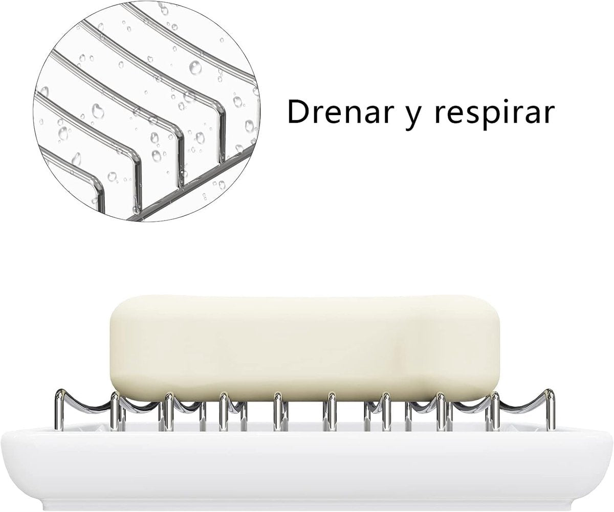 Soap Dish - Soap Holder - Double-Layer Ceramic Soap Dish - Bathroom Soap Dish Made of 304 Stainless Steel - Self-Draining Soap Holder - Suitable for Bathrooms, Kitchens and Travel. - Product image 6