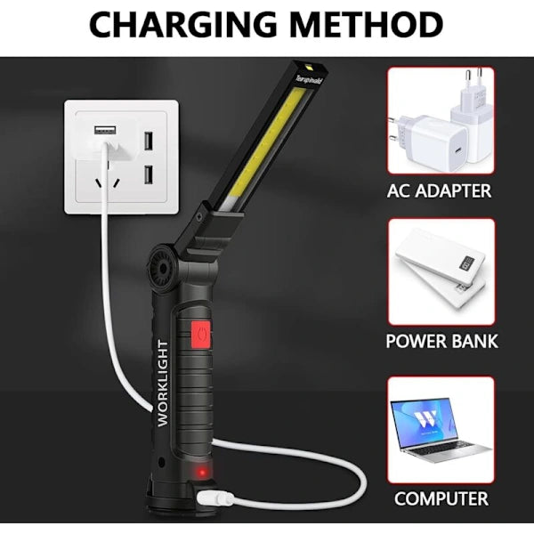Rechargeable LED Work Light 2 Pack Magnetic COB USB Torch 5 Modes 360° Camping Lamp for Workshop Garage Emergency Auto Inspection Lighting{YG} - Product image 4