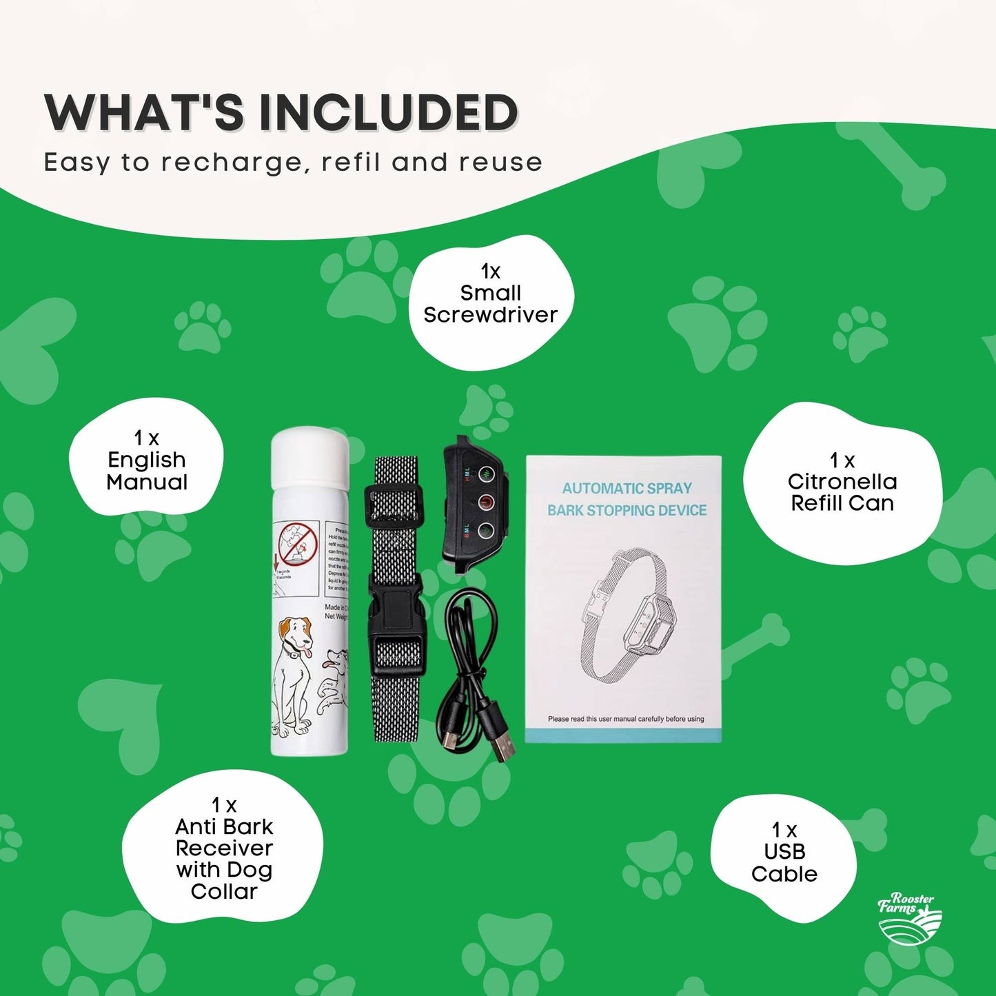 Rooster Farms Dog Bark Training Collar Citronella + Sound Rechargeable Automatic - Product image 9