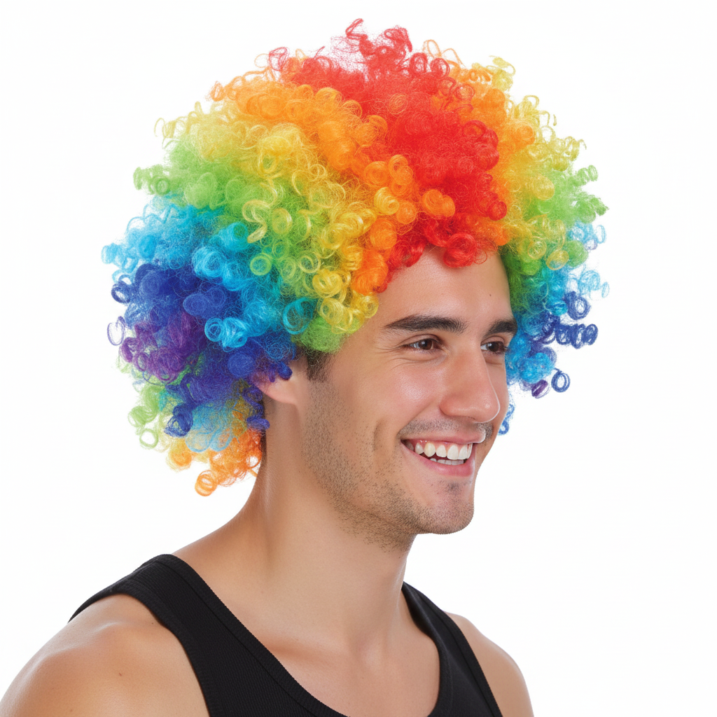 Mens DELUXE AFRO WIG Curly Hair Costume Party LGBTQ Disco 70s 80s Pride - Rainbow - Product image 3