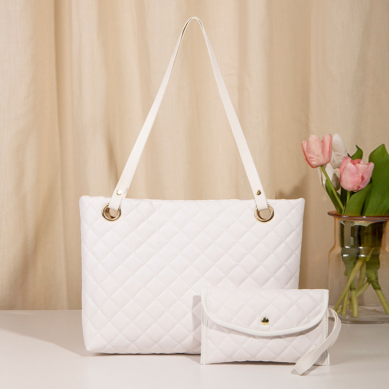 Elegant Quilted Tote Bag with Matching Clutch in