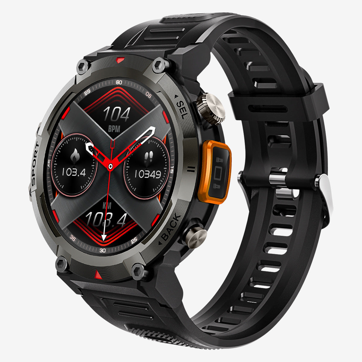 orange Outdoor Smartwatch with 1.45 - Inch HD Round Screen and Flashlight