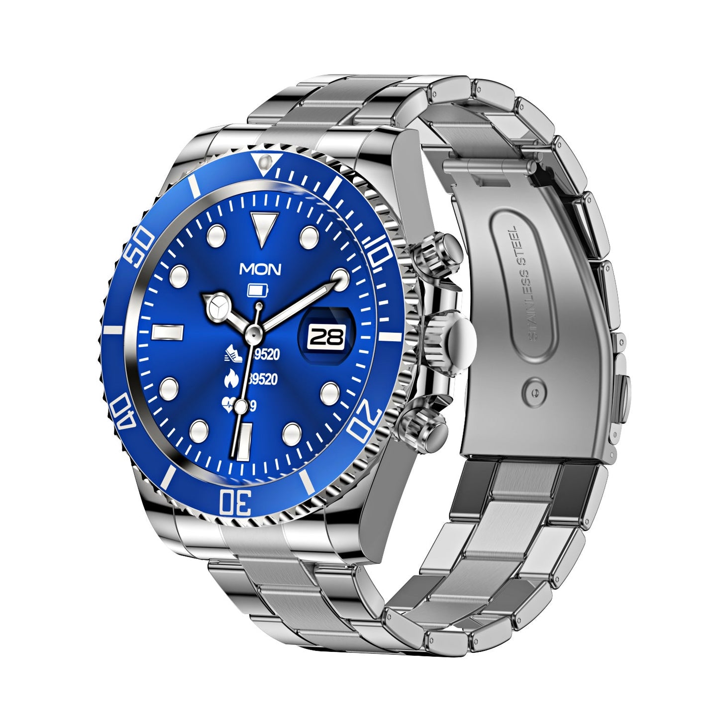 Classic Stainless Steel Smartwatch with Rotating Timer Bezel, Bluetooth Calling & Luminous Display