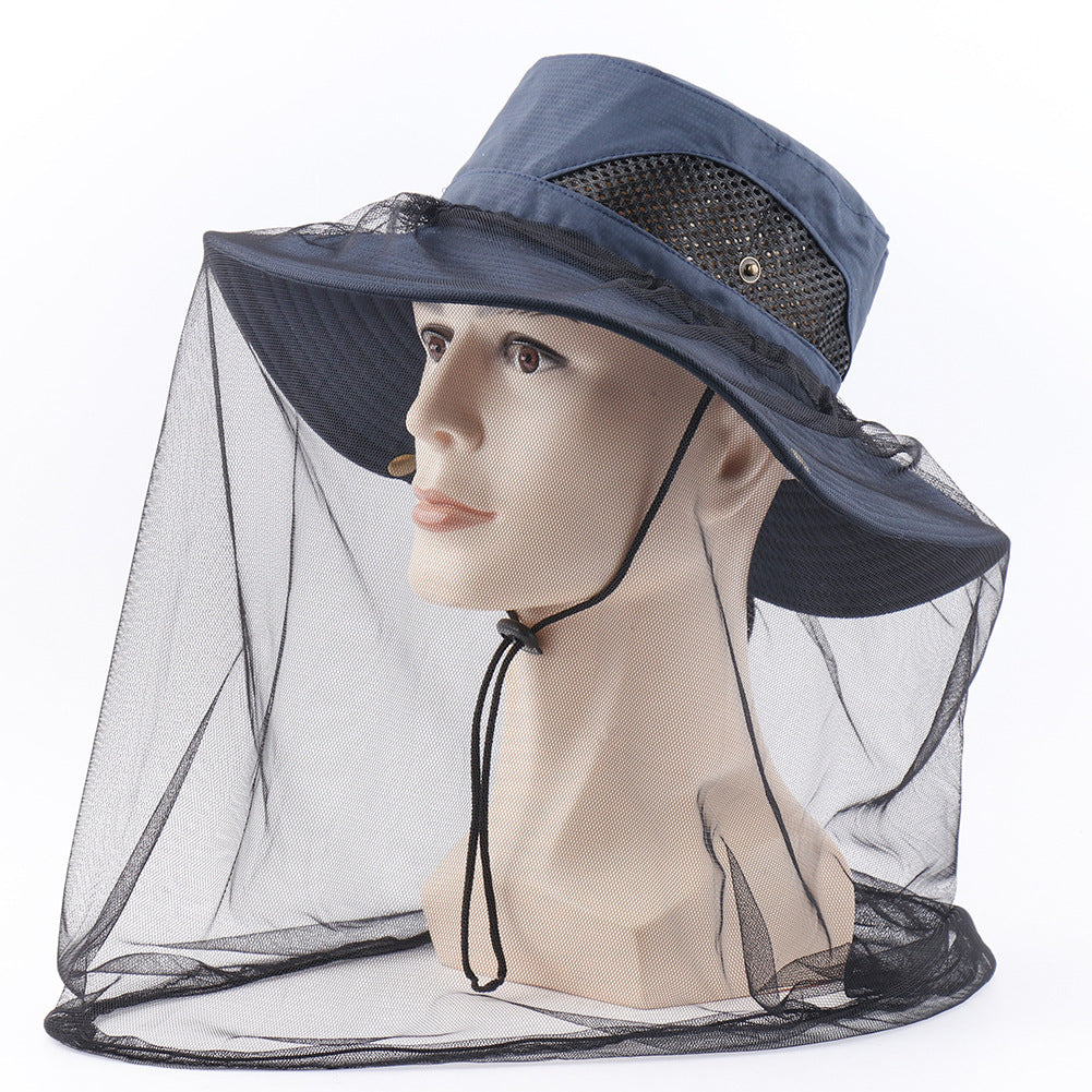Light Grey Outdoor Mosquito Head Net Hat with 40cm Mesh Shield - Wide Brim Sun Protection Bucket Hat for Fishing and Hiking - Quick Dry Breathable Cap