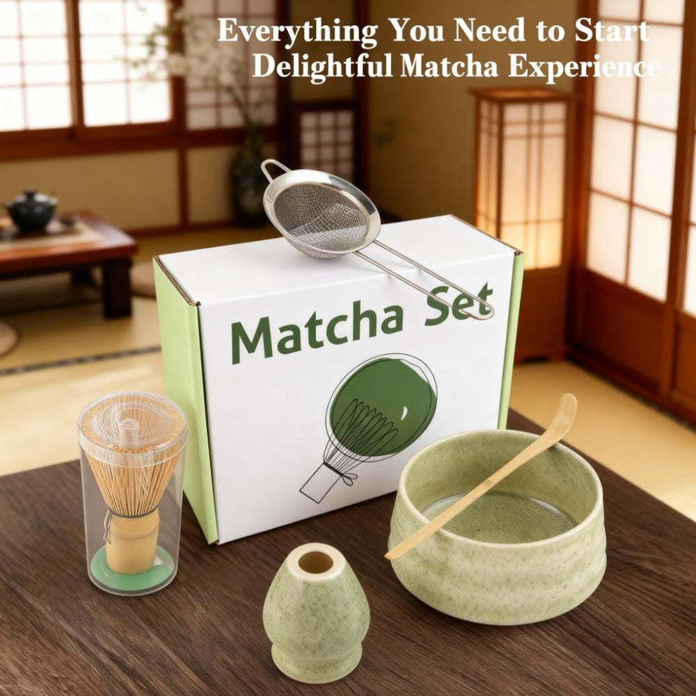 Green Ceremony 4-Piece Matcha Ceramic Tool Set - Gift Box with Whisk (Chasen), Whisk Holder (Chasen Kuse-Naoshi), Bowl, and Scoop - Product image 4