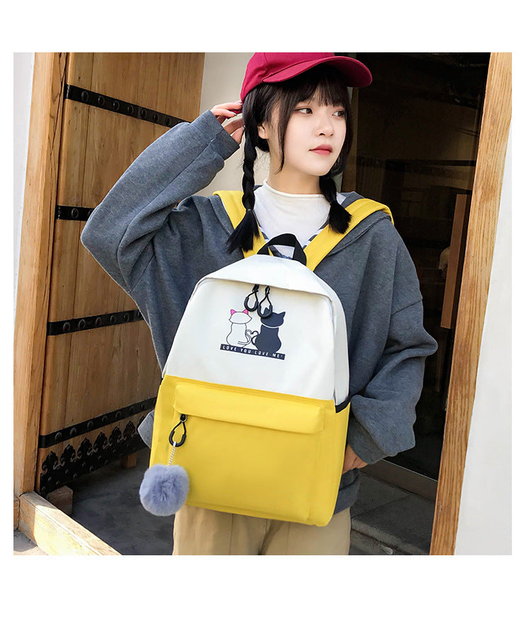 4-Piece Green Student Backpack Set with Cat Print - Durable Canvas School Bag Combo - Includes Backpack, Tote Bag, Crossbody Bag & Pencil Case - Product image 5