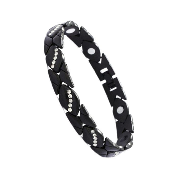 Leaf Magnetic Therapy Bracelet with Rhinestones - Geometric Stylish Wristband & Wellness Jewelry, Free Removel Tool