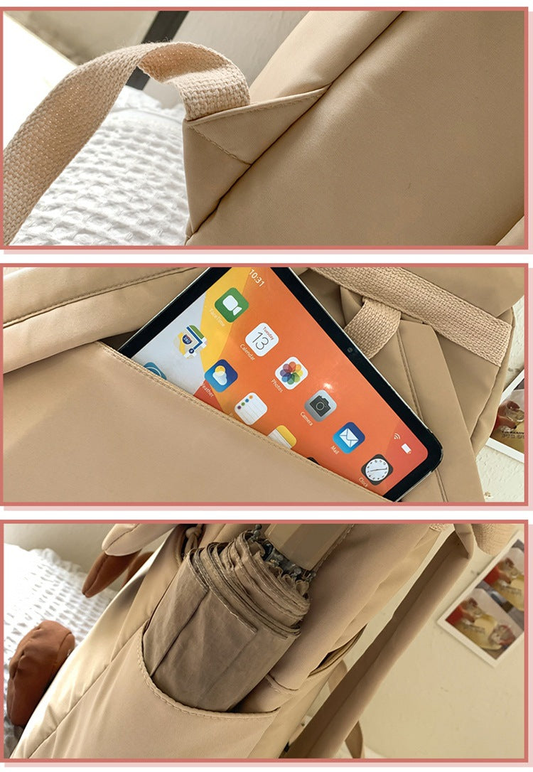 Khaki Lightweight Nylon Waterproof Schoolbag for Children - Large Capacity Daypack with Ugly-Cute Cat Design - Product image 6