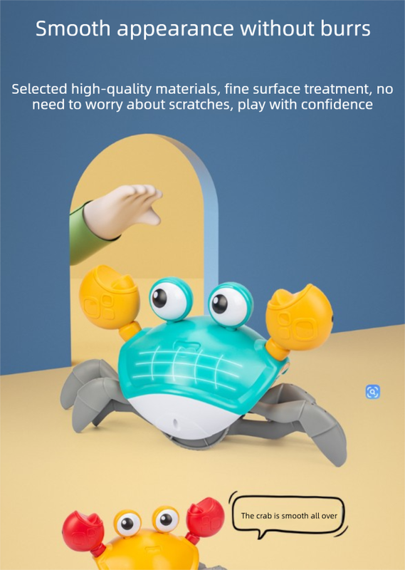 Electric Induction Crawling Crab Baby Toy Interactive Obstacle Avoidance Moving Pet with Music & Light USB Rechargeable Tummy Time Gift Sky Green - Product image 6