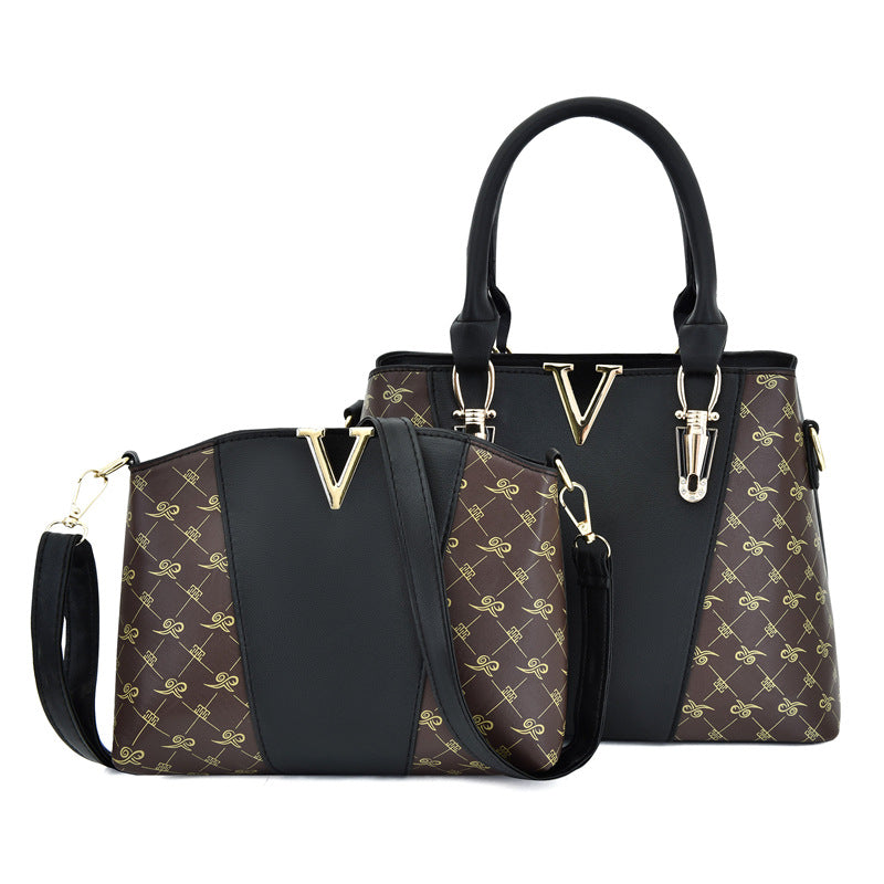 Women's Handbag Set PU Leather Tote & Crossbody Purse Fashion Splicing Design