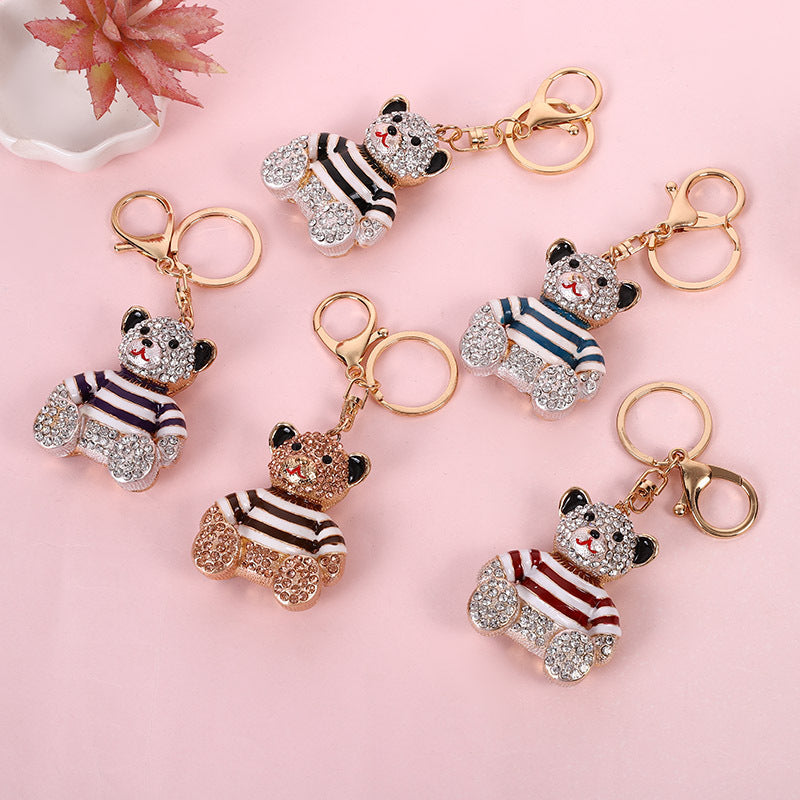 Red Stripe Crystal Bear Keychain Sparkly Rhinestone Bag Charm Cute Alloy Keyring Gift - Product image 4