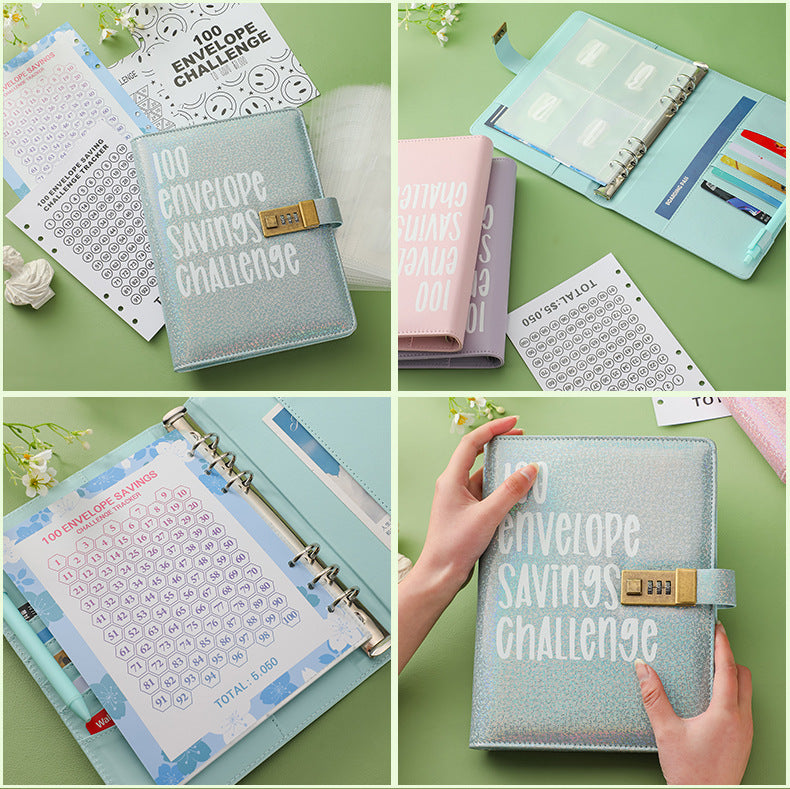 100 Envelope Savings Challenge Binder with Password Lock Holographic Blue A5 Cash Stuffing Budget Planner Book Money Organiser for Couples (Glitter Blue) - Product image 7