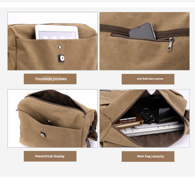 Grey Men's Large Capacity Canvas Messenger Bag Lightweight Multi-Pocket Crossbody Shoulder Bag for Work Casual Travel iPad Compatible - Product image 4