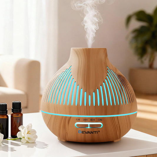 Devanti Ultrasonic Aroma Diffuser Aromatherapy LED Lights Iron Humidifier Forest Light wood grain