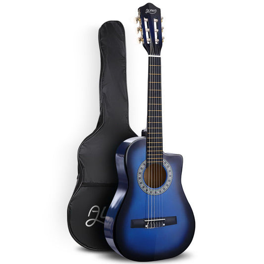 Alpha 34 Inch Classical Guitar Wooden Body Nylon String Beginner Kids Gift Blue - Main product image