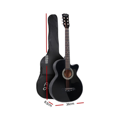Alpha 38 Inch Acoustic Guitar Wooden Body Steel String Full Size Cutaway Black - Product image 2