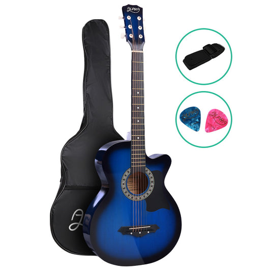 Alpha 38 Inch Acoustic Guitar Wooden Body Steel String Full Size Cutaway Blue - Main product image