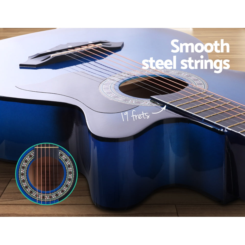 Alpha 38 Inch Acoustic Guitar Wooden Body Steel String Full Size Cutaway Blue - Product image 4