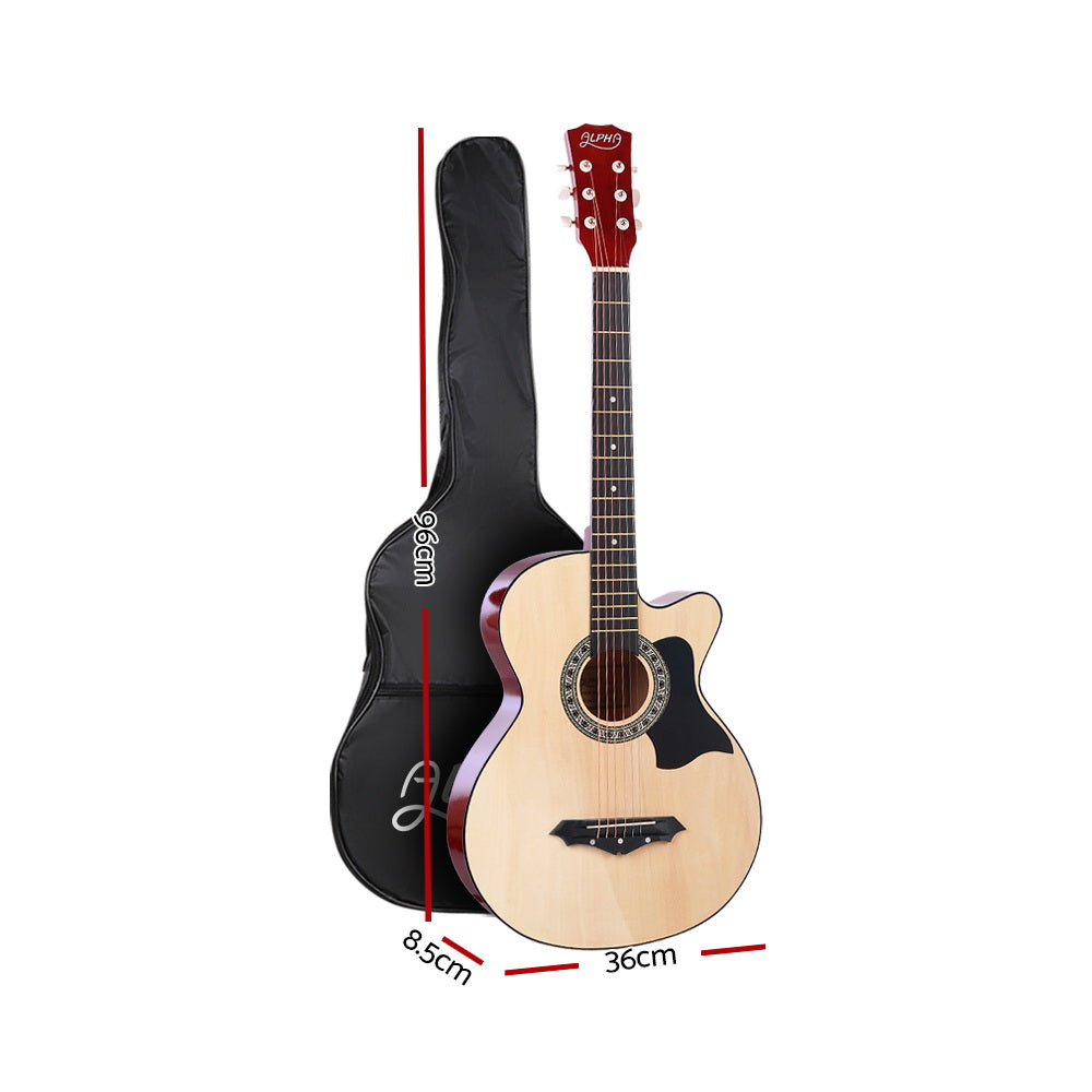 Alpha 38 Inch Acoustic Guitar Wooden Body Steel String Full Size Cutaway Wood - Product image 2