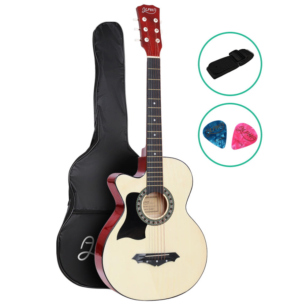 Alpha 38 Inch Acoustic Guitar Wooden Body Steel String Full Size Left Handed - Main product image