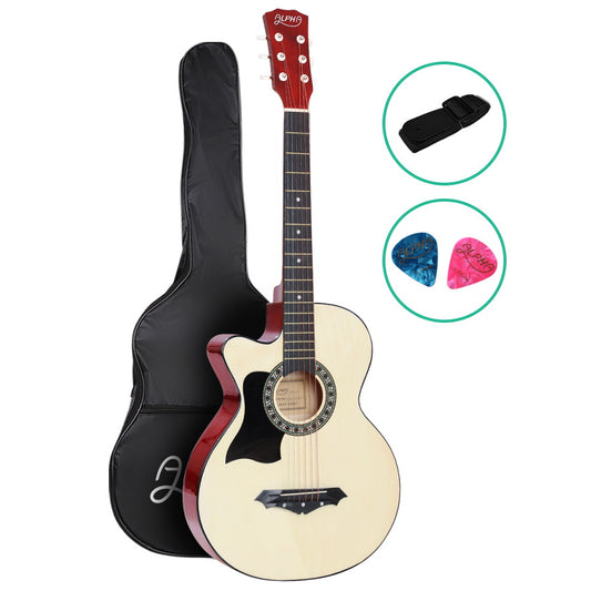 Alpha 38 Inch Acoustic Guitar Wooden Body Steel String Full Size Left Handed - Main product image