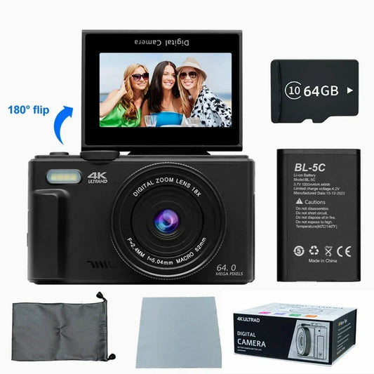 4K Digital Camera for Photography 64MP Vlogging Black - Main product image