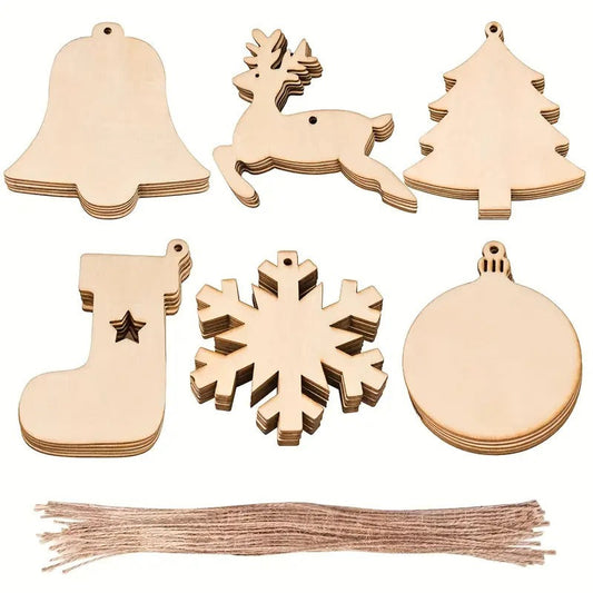 DIY Wooden Christmas Tree Ornaments Craft Set (60pcs) - Main product image