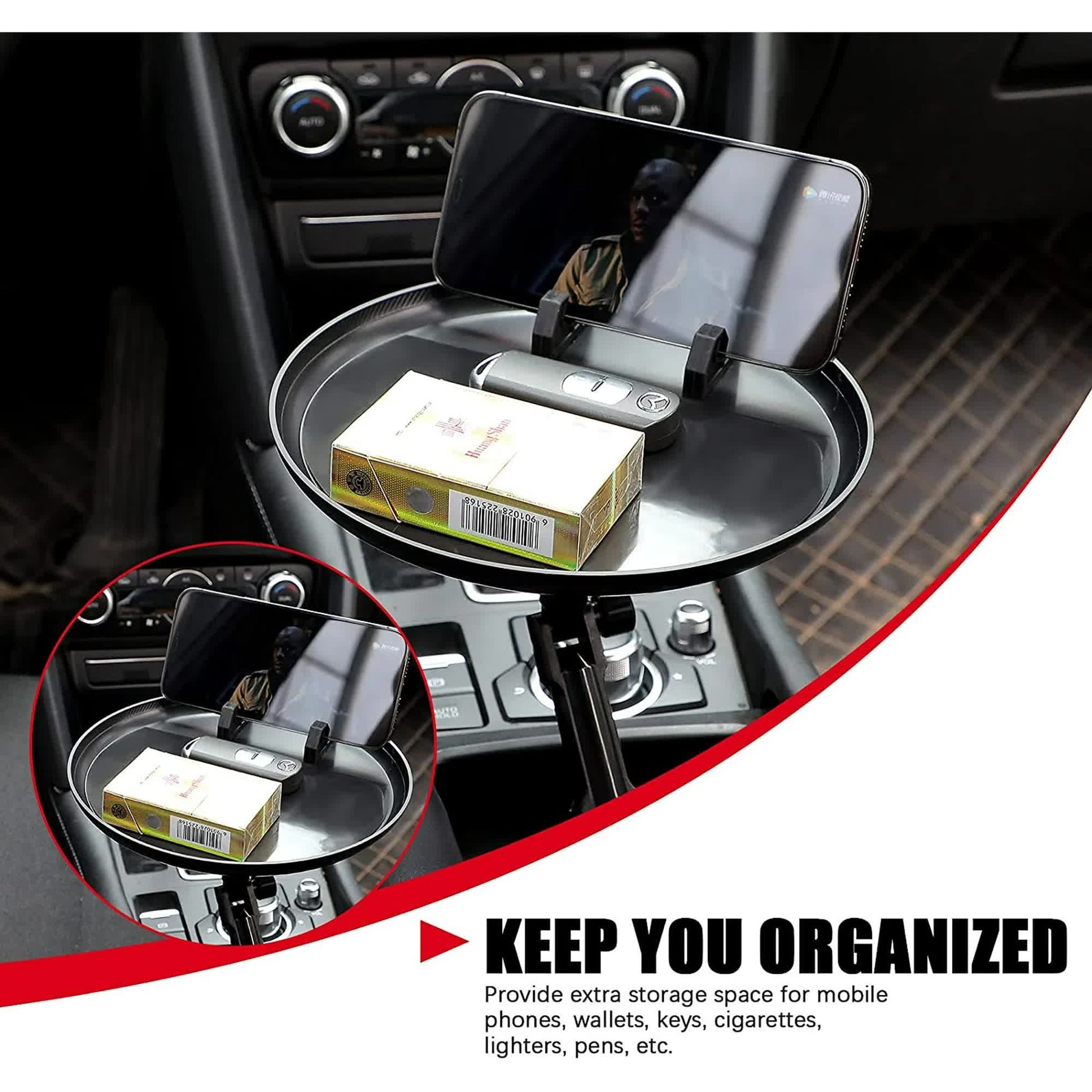Car Cup Holder Tray for Adults Car Tray Table for Eating with Cell Phone Slot Lap for Universal Adjustable Cup Holder 360 Swivel Fits Vehicle, Boats, Golf Cart - Product image 2