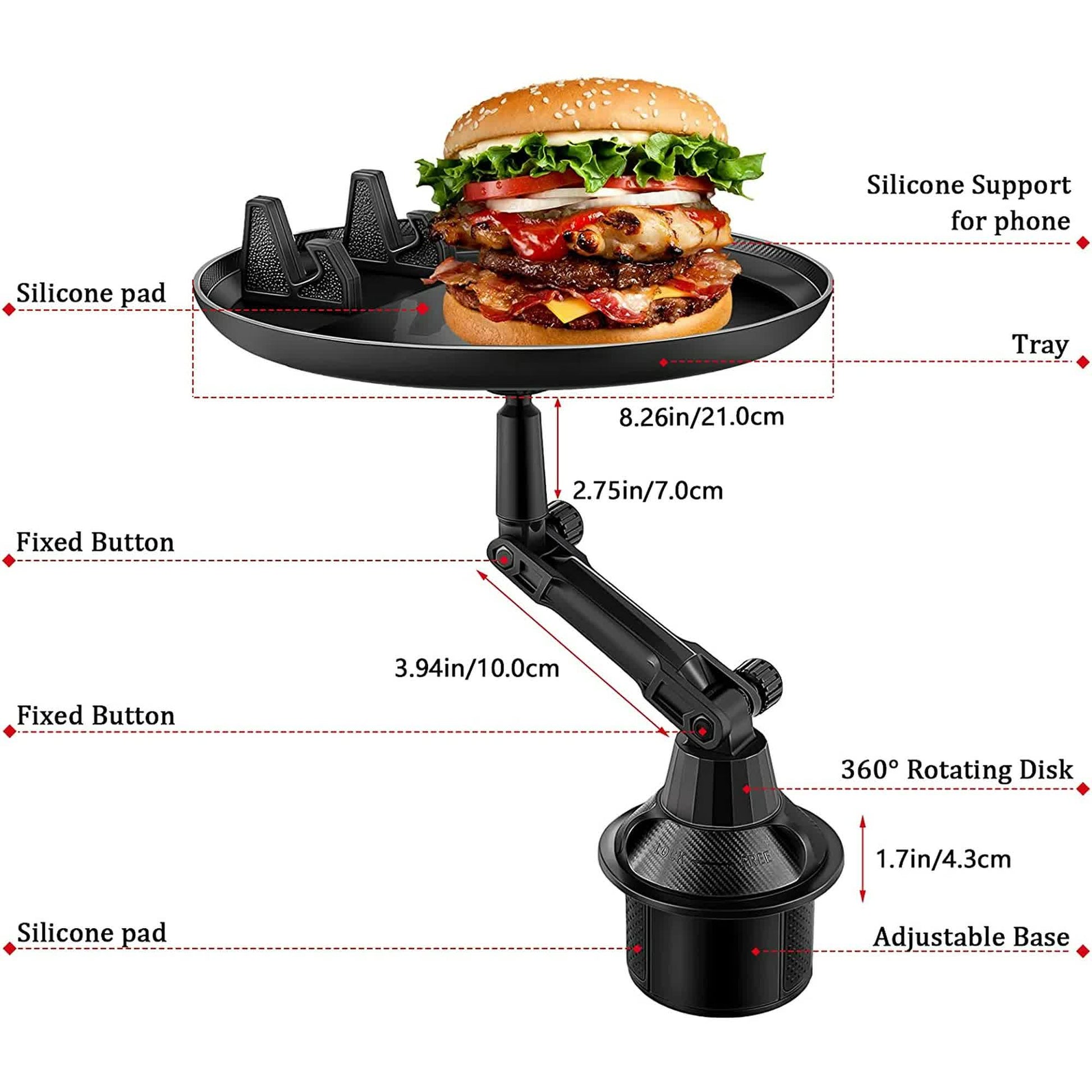 Car Cup Holder Tray for Adults Car Tray Table for Eating with Cell Phone Slot Lap for Universal Adjustable Cup Holder 360 Swivel Fits Vehicle, Boats, Golf Cart - Product image 3