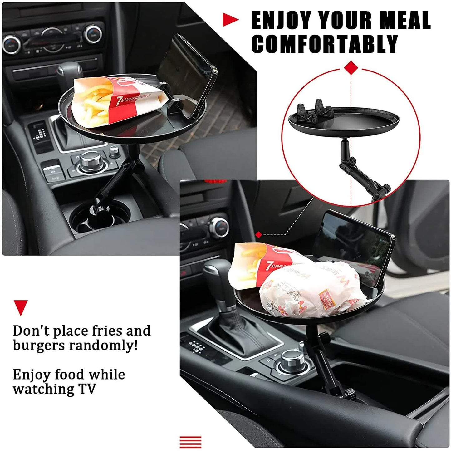 Car Cup Holder Tray for Adults Car Tray Table for Eating with Cell Phone Slot Lap for Universal Adjustable Cup Holder 360 Swivel Fits Vehicle, Boats, Golf Cart - Product image 4