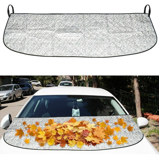 Car Front Windshield Cover Shade, 66.9"×17.7" Windshield Snow Cover for Fallen Leaf Dust and Snow, Universal Windshield Protector for All Seasons(Silver) - Main product image