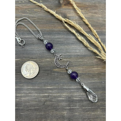 Moon and Star Rear View Mirror Accessories,Crystal Amethyst Stone Bead Car Decor Boho Witchy Suncatcher Healing Car Charm Hanging Ornaments for Women Men - Product image 4