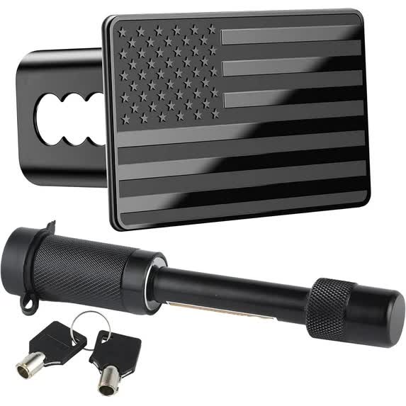 Tow Hitch Cover, Heavy American Flag Metal Trailer Hitch Cover for 2 Inch Receivers, Ideal for Truck Accessories with 5/8-Inch Pin Diameter Trailer Hitch Lock - Main product image