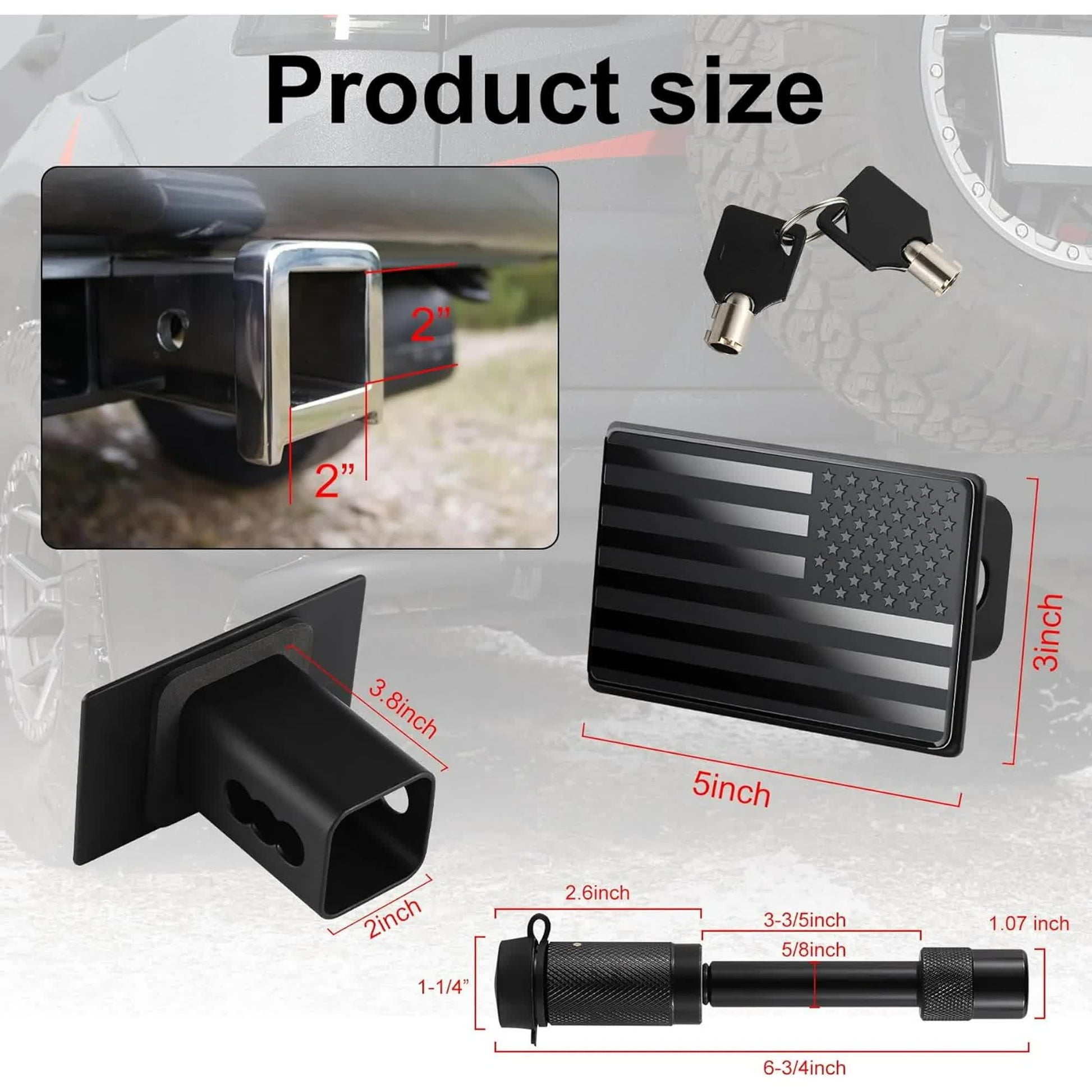 Tow Hitch Cover, Heavy American Flag Metal Trailer Hitch Cover for 2 Inch Receivers, Ideal for Truck Accessories with 5/8-Inch Pin Diameter Trailer Hitch Lock - Product image 2