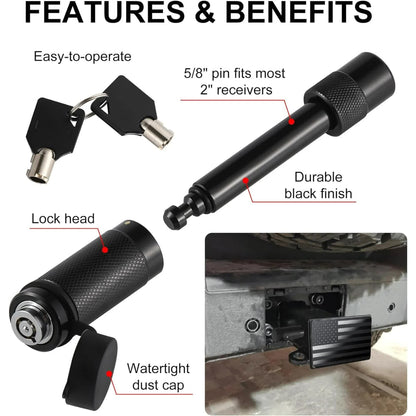 Tow Hitch Cover, Heavy American Flag Metal Trailer Hitch Cover for 2 Inch Receivers, Ideal for Truck Accessories with 5/8-Inch Pin Diameter Trailer Hitch Lock - Product image 3