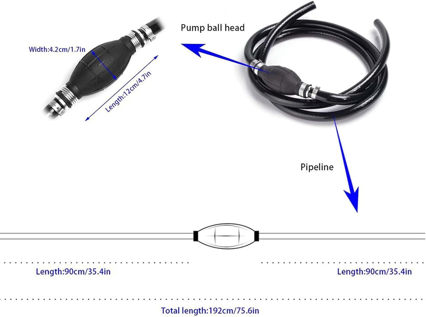 Fuel Line Hose for Outboard, Nylon Braid 5/16 Inch Fuel Line Hose with Hand Pump Bulb, 6 FT Long Boat RVs Tractor Fuel Line Assembly - Product image 3
