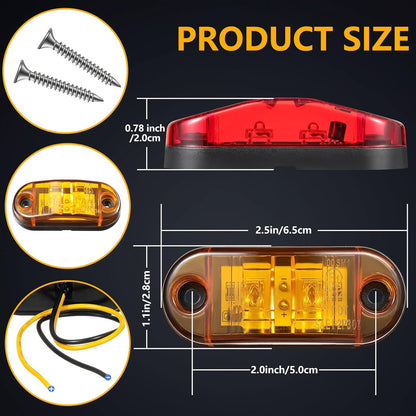 10 Pcs 2.5 Inch LED Trailer Lights 2 Diode Waterproof LED Trailer Side Marker Lights Oval Signal Running Lights For Truck Boat RV(Amber, Red) - Product image 2