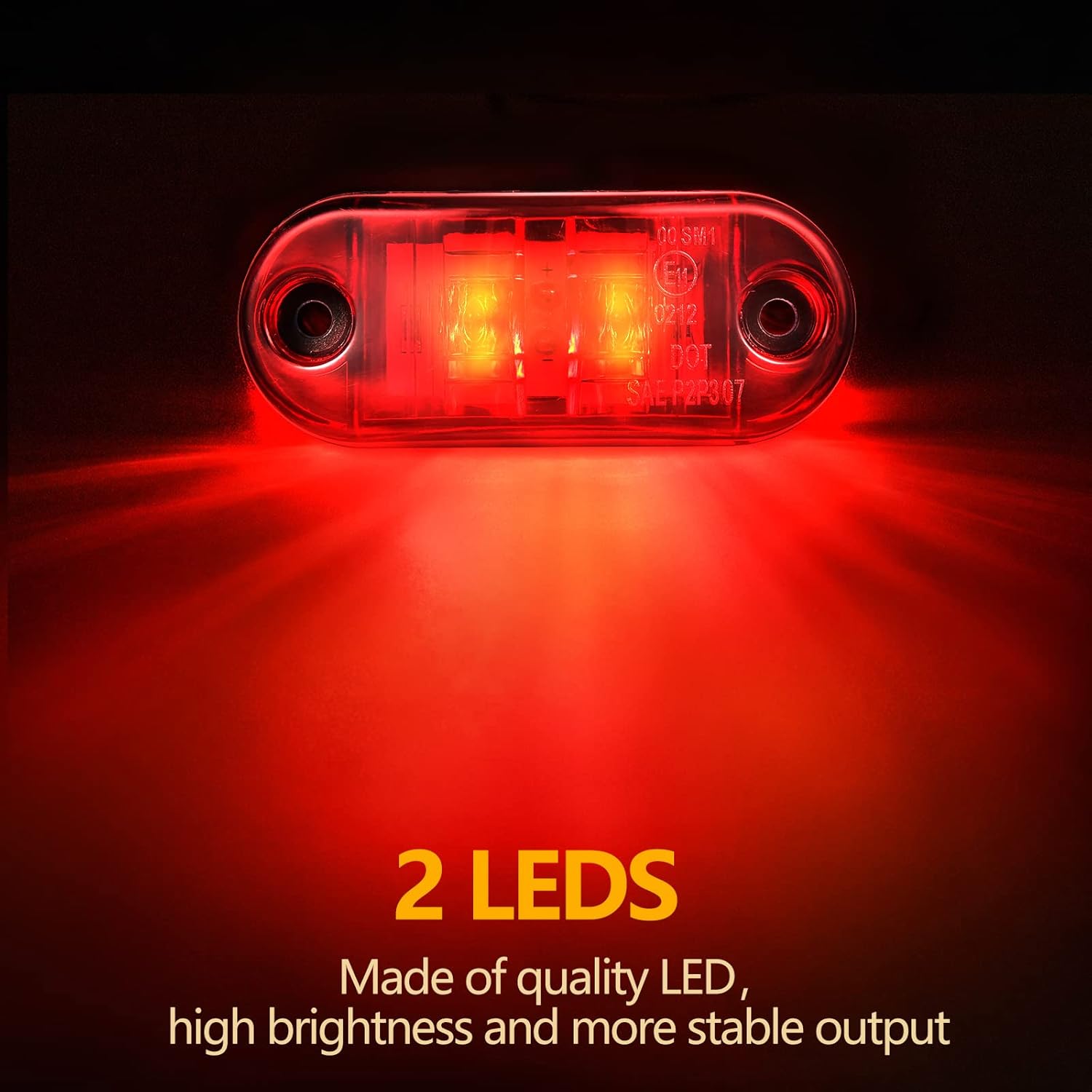 10 Pcs 2.5 Inch LED Trailer Lights 2 Diode Waterproof LED Trailer Side Marker Lights Oval Signal Running Lights For Truck Boat RV(Amber, Red) - Product image 3