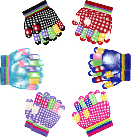 6 Pairs Kids Anti-Skid Magic Gloves, Multicolor Winter Warm Full Finger Mittens Stretchy Knitted Gloves for Kids Boys and Girls - Main product image