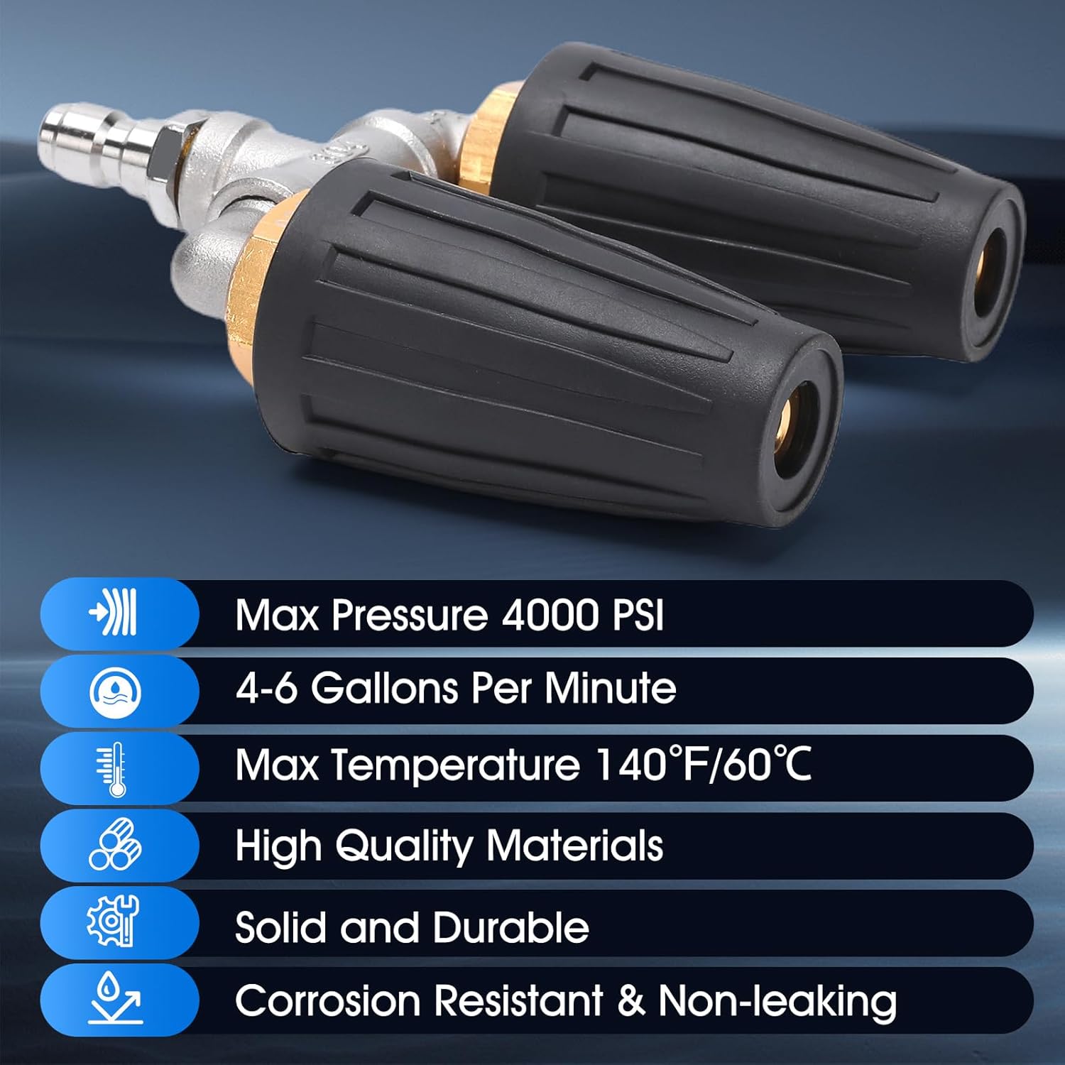 Dual Turbo Nozzle Pressure Washer, 360° Rotating Turbo Nozzle For Power Washer with 1/4"" Quick Connector, 2.5 Orifice Twin Turbo Nozzle, 4-6 GPM, 4000 PSI Max(Black), SP02-N02Black - Product image 3