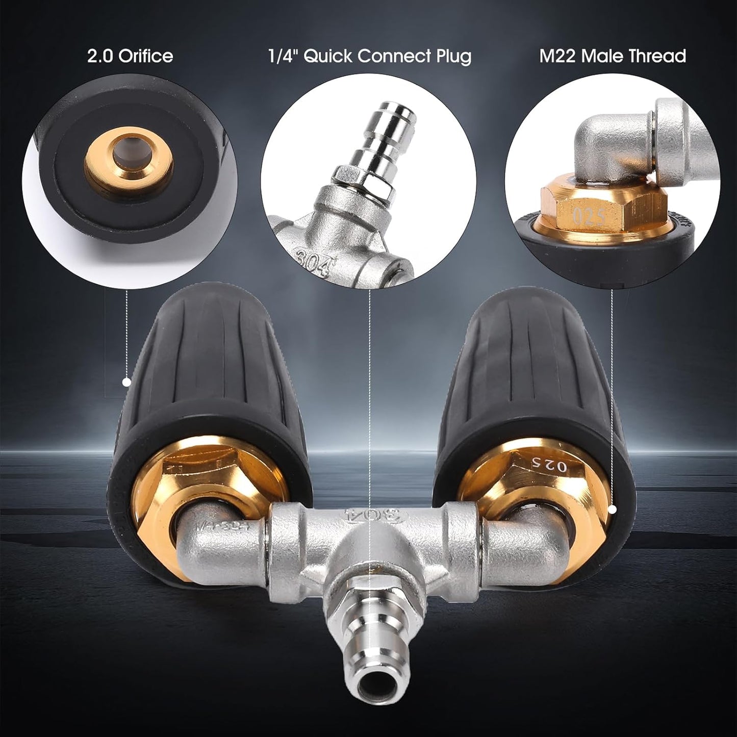 Dual Turbo Nozzle Pressure Washer, 360° Rotating Turbo Nozzle For Power Washer with 1/4"" Quick Connector, 2.5 Orifice Twin Turbo Nozzle, 4-6 GPM, 4000 PSI Max(Black), SP02-N02Black - Product image 4